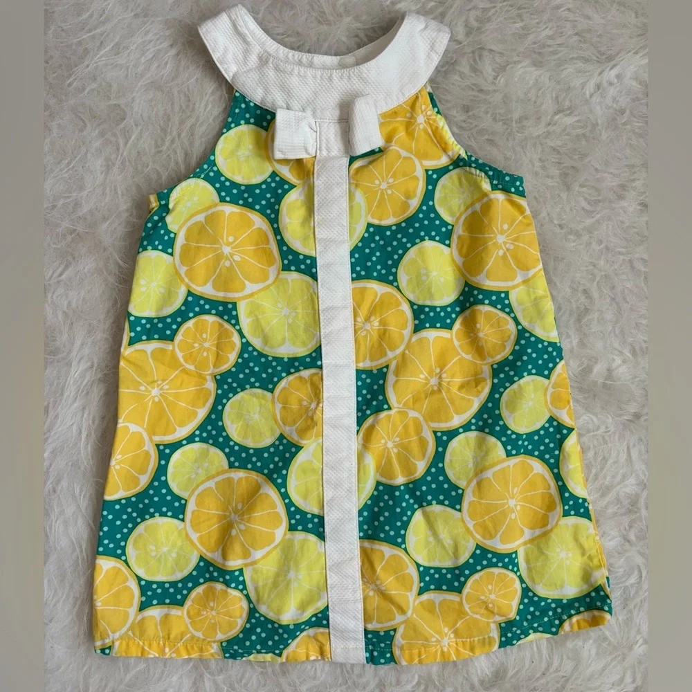 Gymboree Bright & Summery Yellow Lemon Citrus Print Dress with Teal Accents